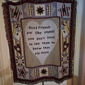 NWOT Good Friends are like Angels Tapestry Throw Blanket Throw: County Patchwork